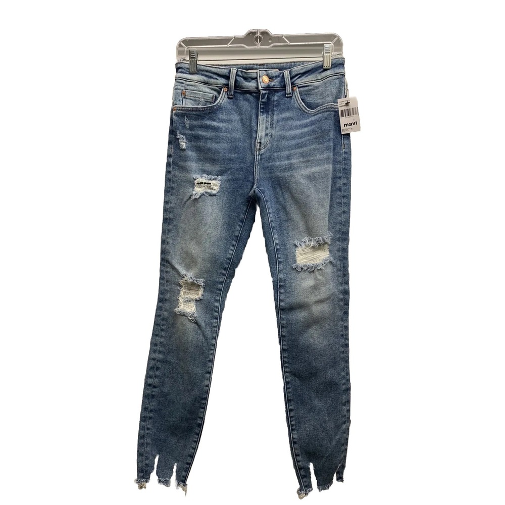 NWT Mavi Jeans Womens 27 x 27 TESS High Rise Skinny Destroyed Raw Hem Blue